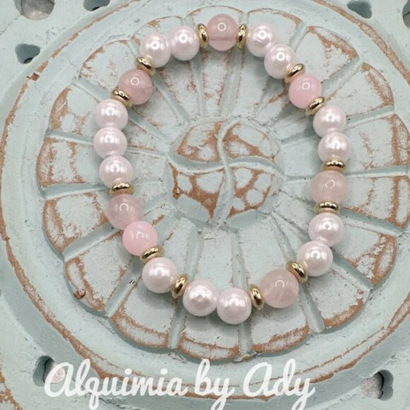 Pearls and pink quartz bracelet - Picture 1 of 1